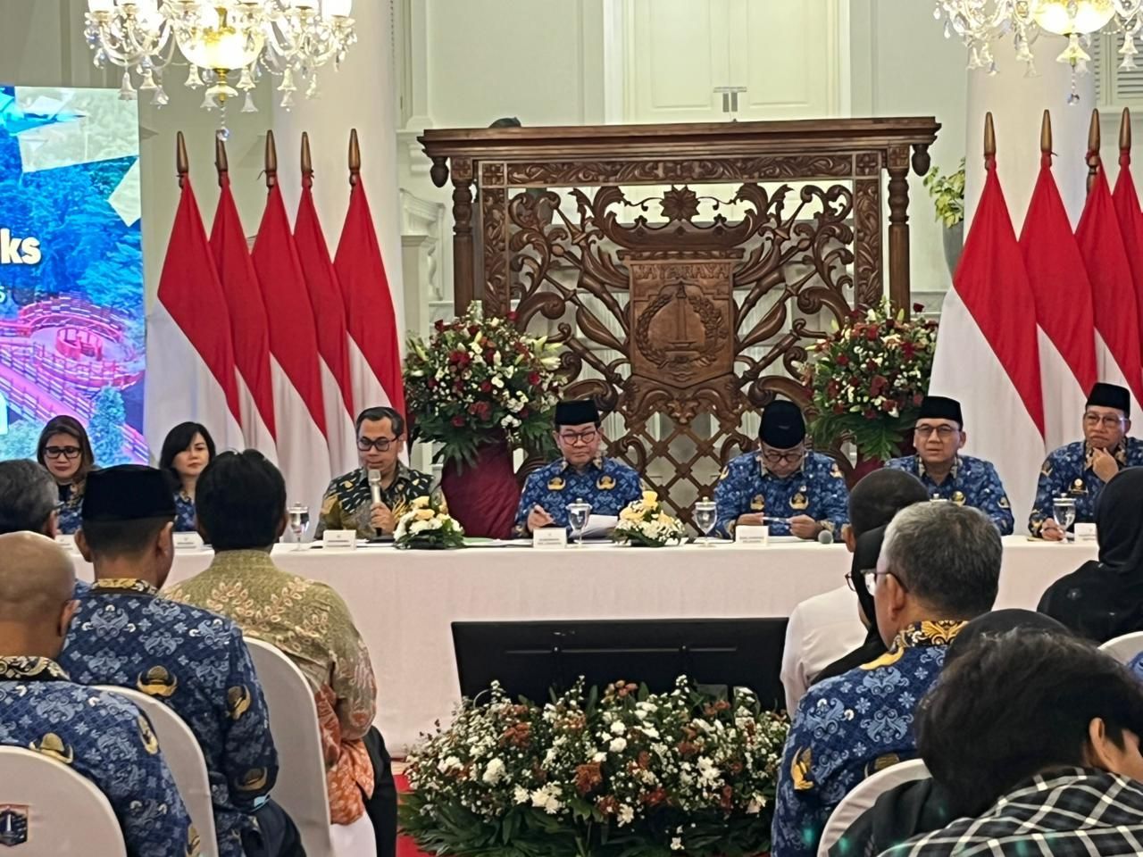 Pramono Anung dalam Konferensi Pers Realisasi APBD Triwulan I Tahun Anggaran 2026 <b>(NTVNews.id/Adiansyah)</b>