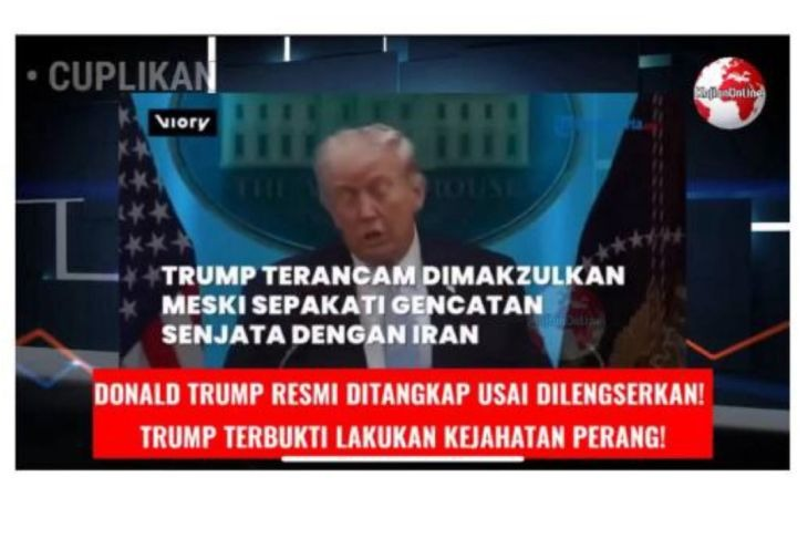 Unggahan yang menarasikan Trump resmi dipenjara usai dilengserkan parlemen Amerika Serikat. Faktanya, pernyataan tersebut tidak berdasar. (YouTube) <b>(Antara)</b>