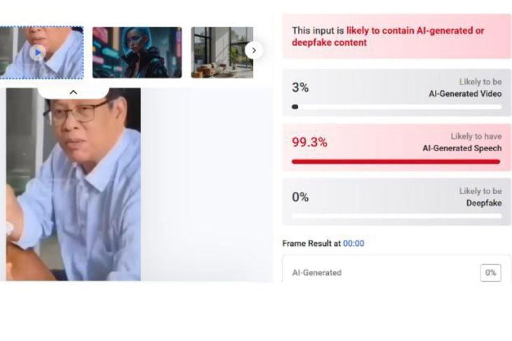 Hasil pemeriksaan menggunakan AI Detector. (Hive Moderation) <b>(Antara)</b>