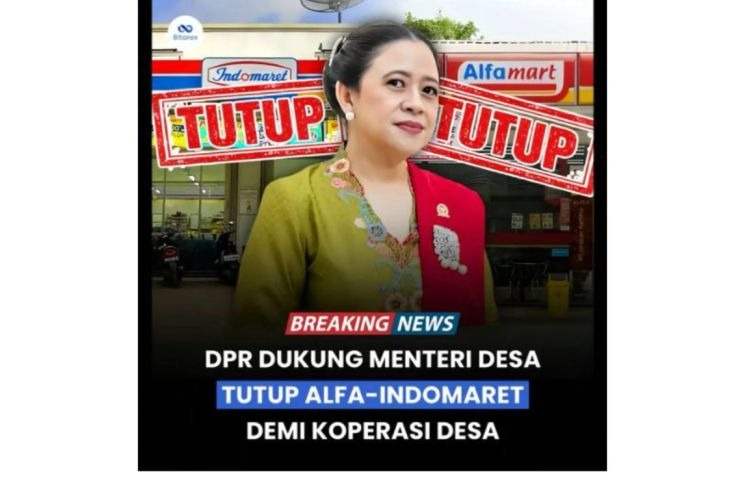 Unggahan yang menarasikan DPR setujui penutupan Alfamart dan Indomaret demi koperasi desa. Faktanya, DPR menegaskan bahwa tidak pernah ada usulan atau keputusan untuk menutup ritel modern tersebut. (TikTok) <b>(Antara)</b>