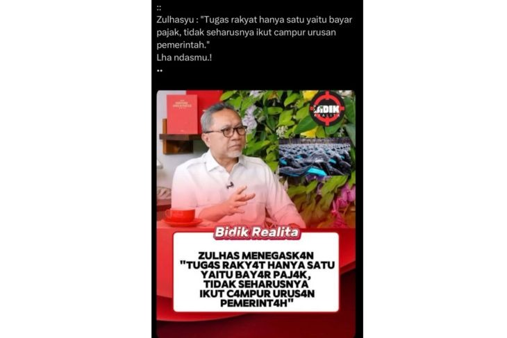 Unggahan yang menarasikan zulhas kecam rakyat yang ikut campur pemerintah, tegaskan tugas rakyat hanya bayar pajak. Faktanya, pernyataan tersebut tidak berdasar. (X) <b>(Antara)</b>
