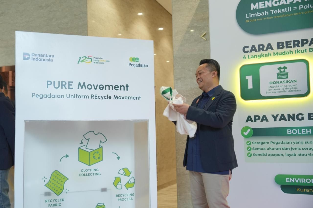 PT Pegadaian meluncurkan inisiatif PURE (Pegadaian Uniform REcycle) Movement untuk mengelola limbah tekstil dengan mendaur ulang seragam lama karyawan menjadi material kain baru guna mendukung UMKM binaan per Rabu, 22 April 2026.  <b>(Istimewa)</b>