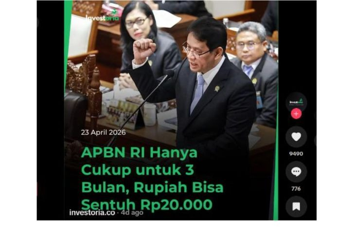 Unggahan yang menarasikan APBN Indonesia hanya cukup tiga bulan. Faktanya, Kemenkeu membantah pernyataan tersebut. (TikTok) <b>(Antara)</b>