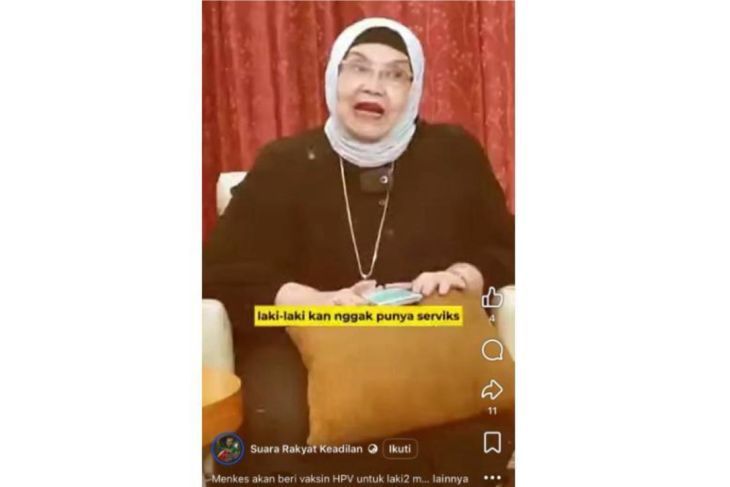 Unggahan yang menarasikan laki-laki tidak perlu mendapatkan vaksin HPV. Faktanya, Prof. Hartono Gunardi dari Satgas Imunisasi Anak Ikatan Dokter Anak Indonesia menegaskan bahwa vaksin HPV penting diberikan kepada laki-laki maupun perempuan sebagai upaya pencegahan berbagai penyakit yang disebabkan oleh virus HPV. (Facebook) <b>(Antara)</b>
