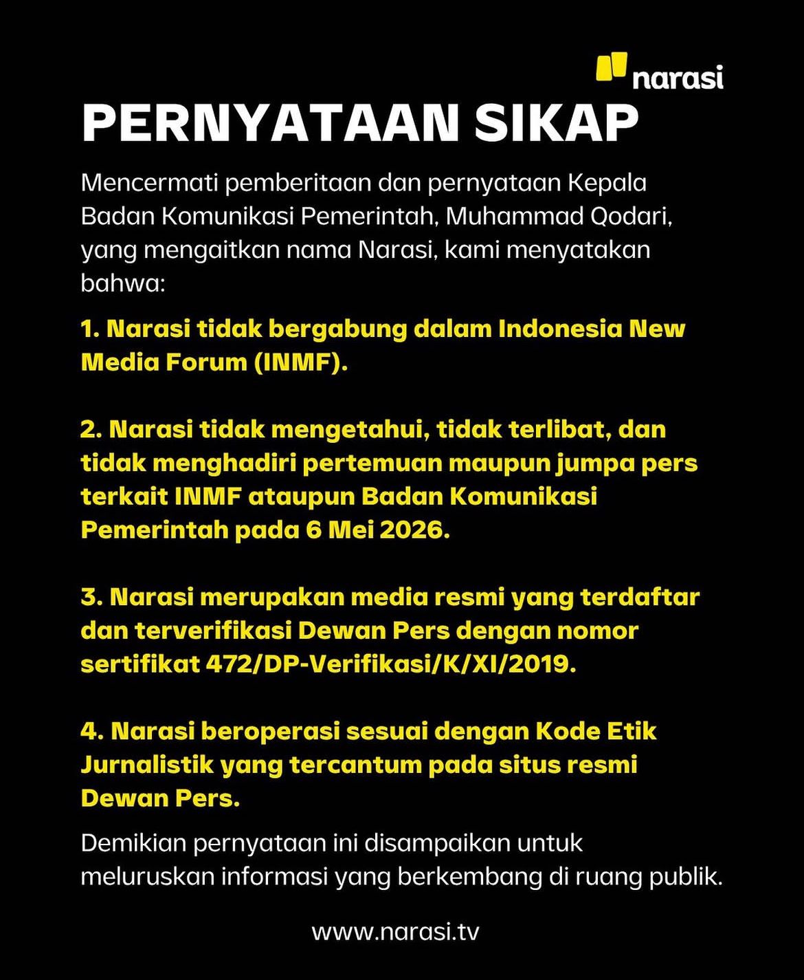 Pernyataan Sikap Narasi <b>(Tangkapan Layar)</b>