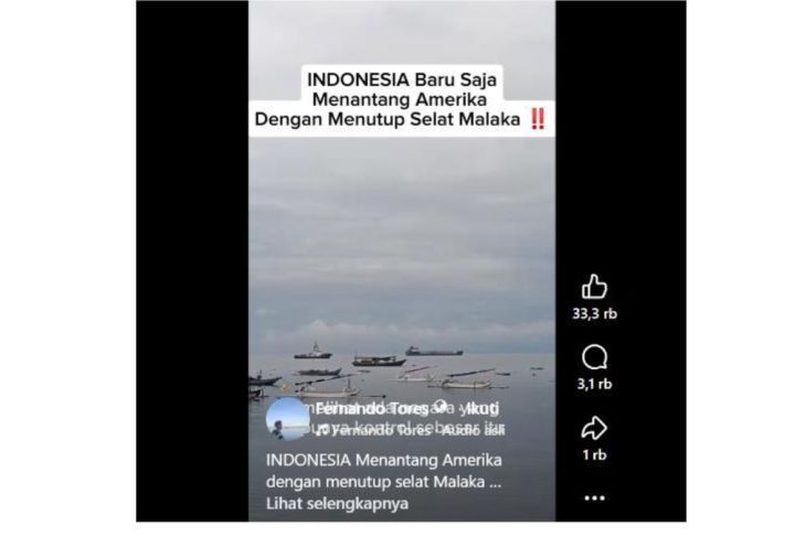 Unggahan yang menarasikan Indonesia tutup Selat Malaka. Faktanya, pernyataan tersebut tidak berdasar. (Facebook) <b>(Antara)</b>