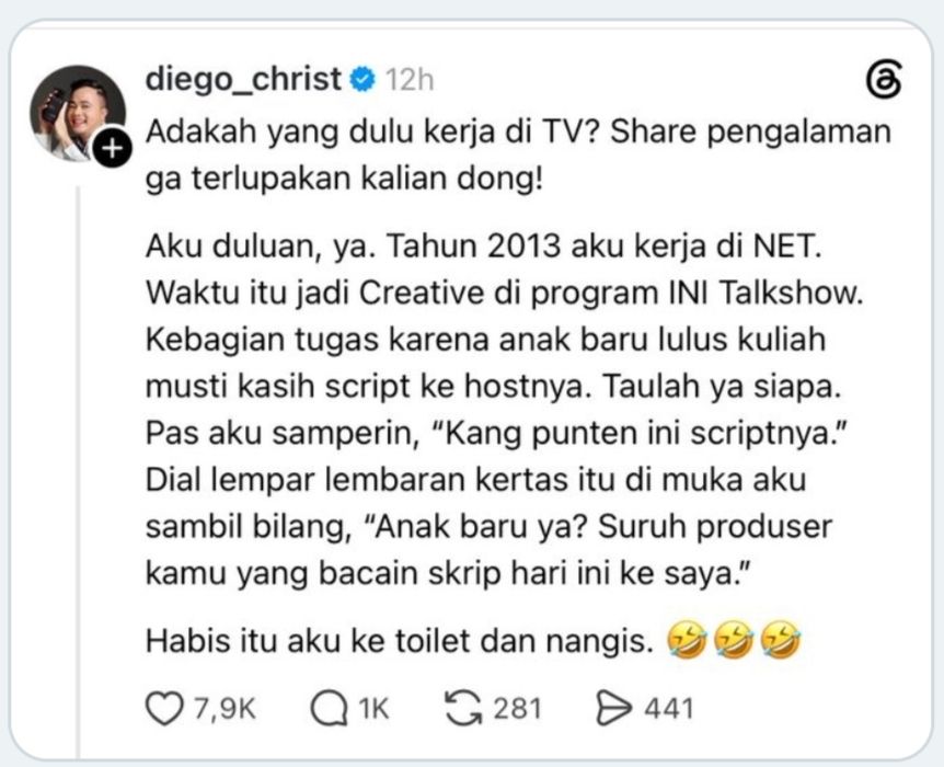 Curhatan Eks Kru TV wajah dilempar naskah oleh host talkshow <b>(X)</b>