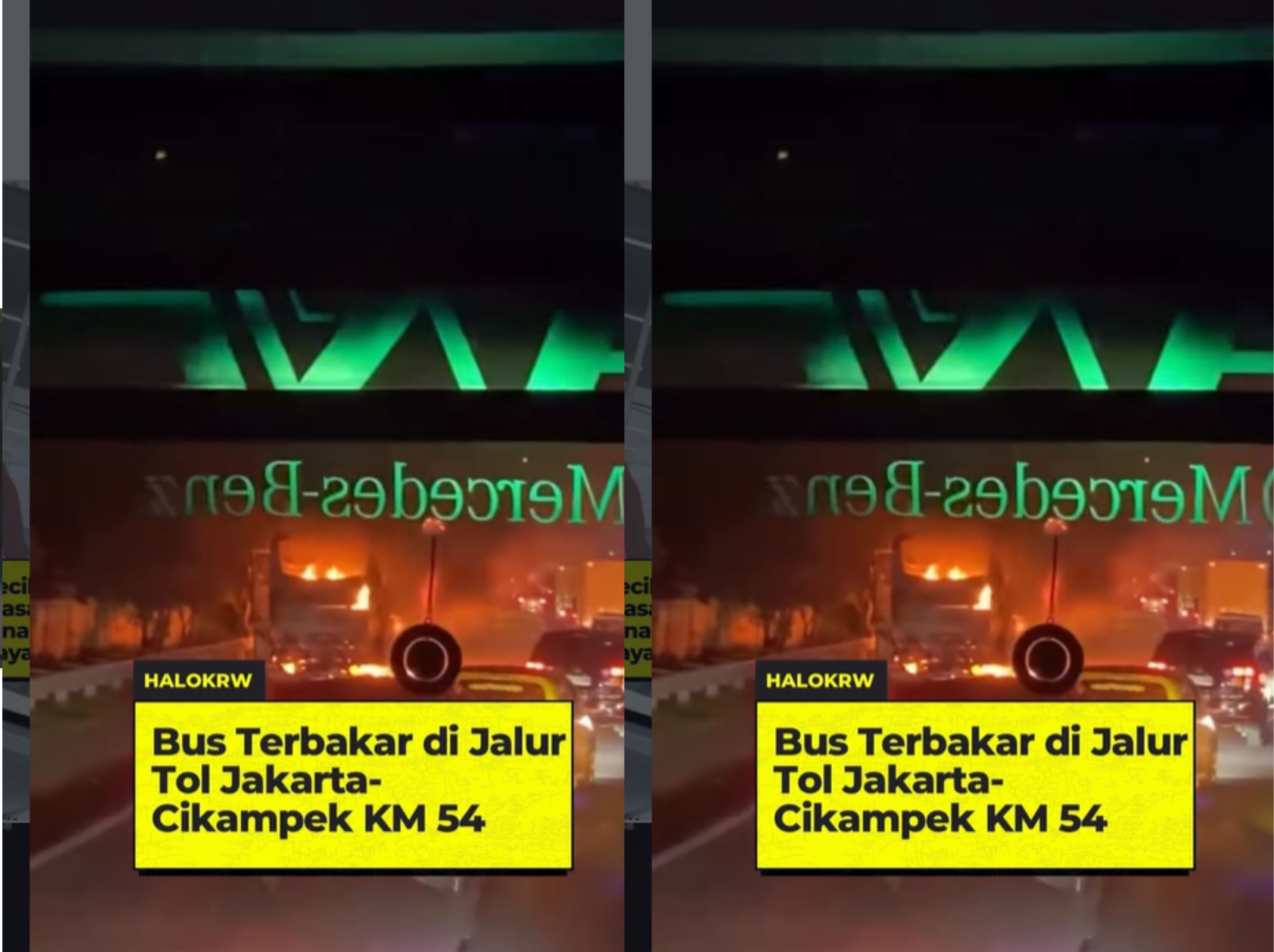 Bus Pariwisata Terbakar di ruas Tol Jakarta-Cikampek KM 54 <b>(halokrw)</b>