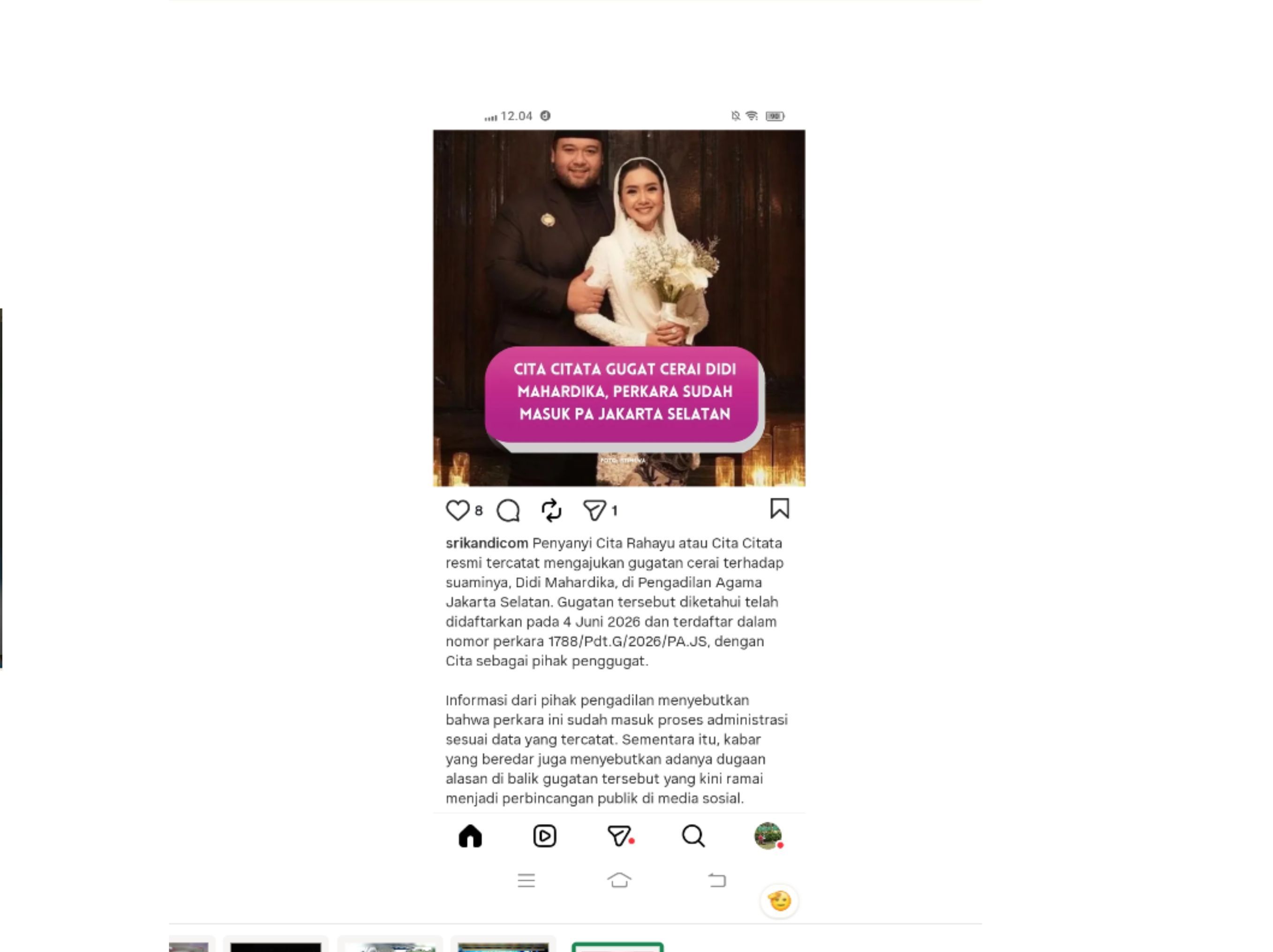 Informasi soal kabar perceraian Cita Citata <b>(Srikandi.com)</b>