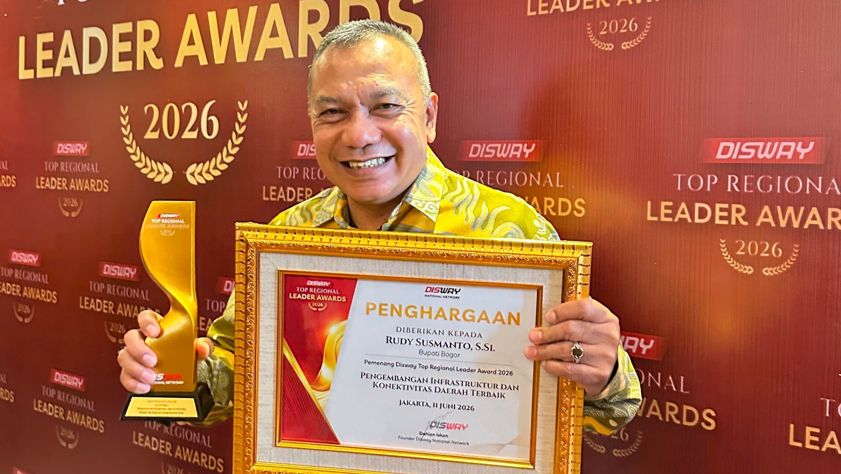 Rudy Susmanto Raih Disway Top Regional Leader Awards 2026 untuk Pengembangan Infrastruktur dan Konektivitas Daerah <b>(Istimewa)</b>