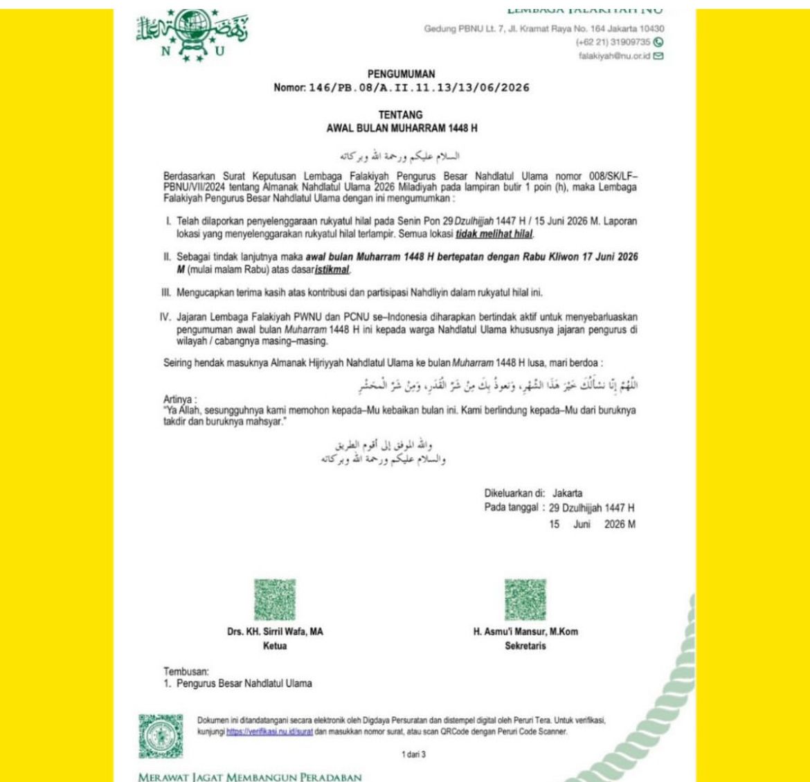 Surat Keterangan PBNU <b>(Istimewa)</b>