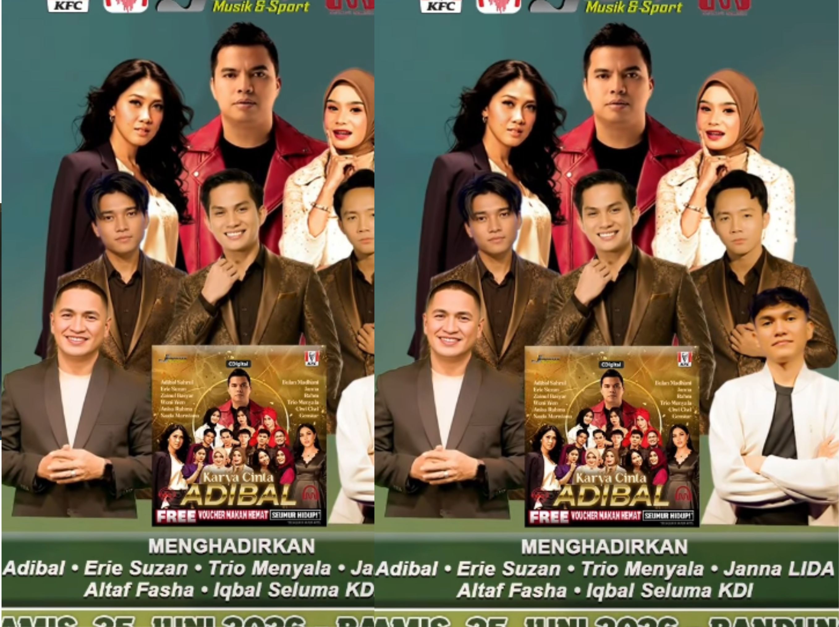 Sejumlah musisi akan hadir menghibur warga Bandung pada Kamis 25 Juni mendatang. Selain musisi dan pencipta lagu kondang Adibal Sahrul, juga ada penyanyi cantik Erie Suzan, Trio Menyala, Janna LIDA< Altaf Pasha dan Iqbal Seluma KDI. <b>(IG ADIBAL PRODUCTION)</b>