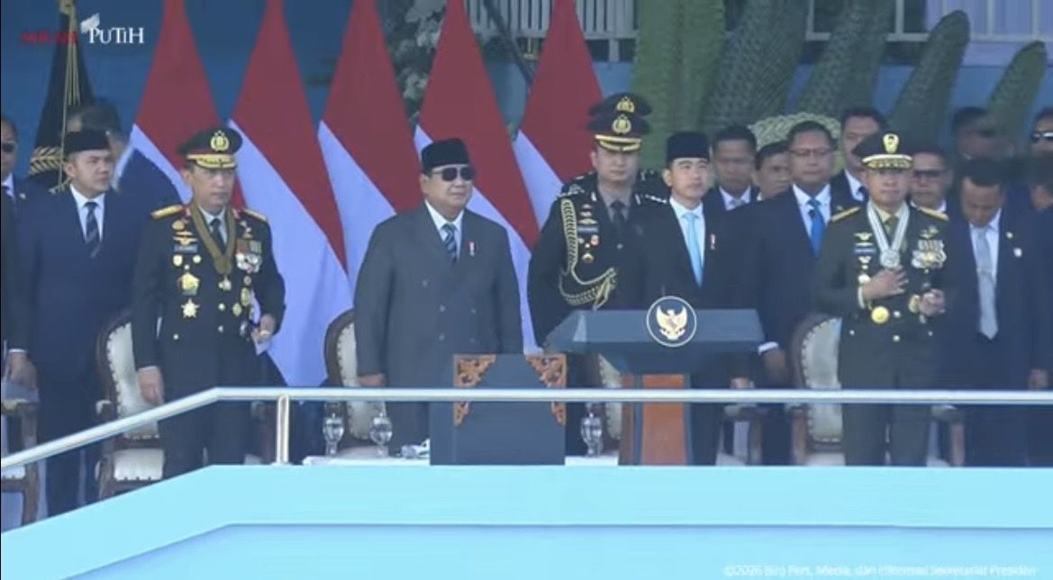 Presiden Prabowo, Wapres Gibran ditemani Panglima TNI dan Kapolri di HUT ke-80 Bhayangkara <b>(YouTube Sekretariat Presiden)</b>