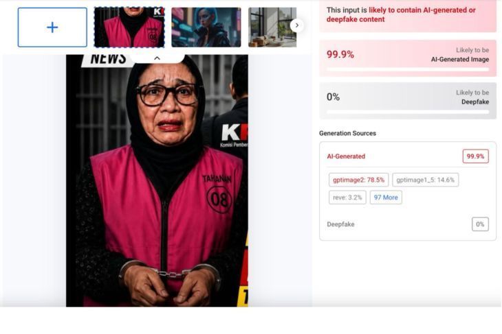 Hasil pemeriksaan menggunakan AI Detector.  <b>(Antara)</b>