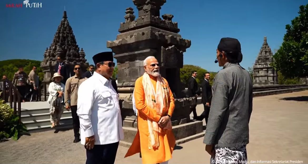 Presiden Prabowo Subianto bersama Perdana Menteri India Narendra Modi meresmikan proyek konservasi dan restorasi Kompleks Candi Prambanan di Sleman, Daerah Istimewa Yogyakarta (DIY) <b>(Istimewa)</b>