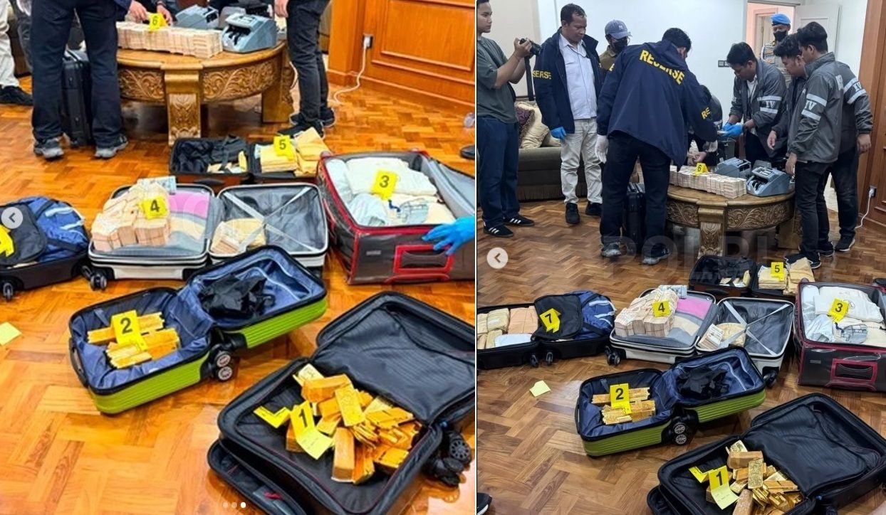Korps Pemberantasan Tindak Pidana Korupsi (Kortas Tidpikor) Polri menyita 74 Kg emas dan dollar dari sebuah rumah mewah di kawasan Sentul, Jawa Barat, terkait kasus tiga korupsi yakni kasus blackout PLN, PT Asabri, dan Krakatau Steels. <b>(Dok. Polda Metro Jaya)</b>