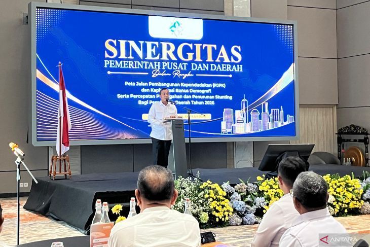 Mendukbangga/Kepala BKKBN Wihaji dalam kegiatan sinergitas pemerintah pusat dan pemerintah daerah di Cibinong, Kabupaten Bogor, Jawa Barat, Senin, 13 Juli 2026. <b>(Antara)</b>