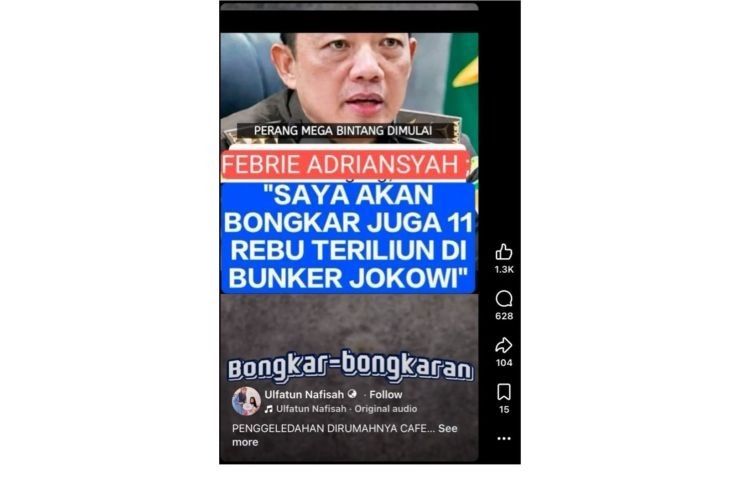 Unggahan yang menarasikan mantan Jampidsus Febrie Adriansyah nyatakan akan bongkar Rp11.000 triliun bunker Jokowi. Faktanya, pernyataan tersebut tidak berdasar. (Facebook). <b>(Antara)</b>