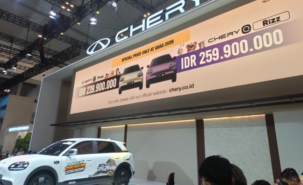 PT Chery Sales Indonesia (CSI) resmi mengumumkan harga mobil listrik terbaru mereka, Chery Q, dalam ajang GIIAS 2026.&nbsp;(Foto: Adiantoro/NTV)