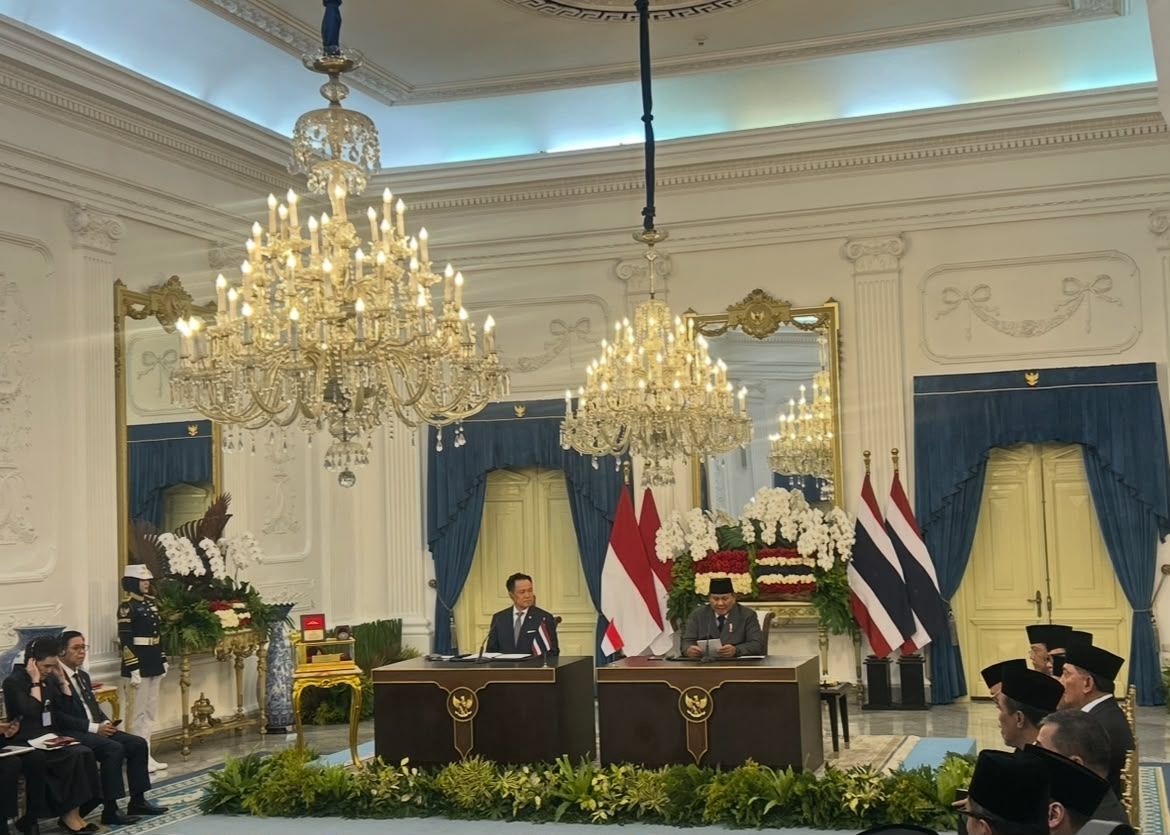 Presiden Prabowo Subianto dan Perdana Menteri Thailand Anutin Charnvirakul Saat Join Statement di Istana Merdeka <b>(NTVnews)</b>