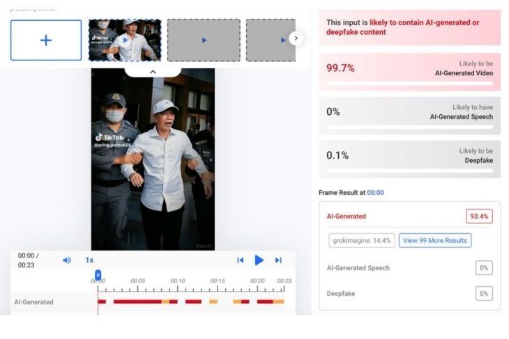Hasil pemeriksaan video menggunakan AI Detector. (Hive Moderation) <b>(Antara)</b>