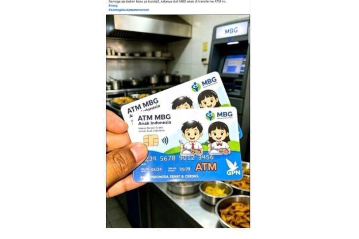 Unggahan yang menampilkan kartu &ldquo;ATM MBG&rdquo; untuk penyaluran dana MBG ke siswa. Faktanya, hasil foto tersebut merupakan AI atau deepfake <b>(Antara)</b>