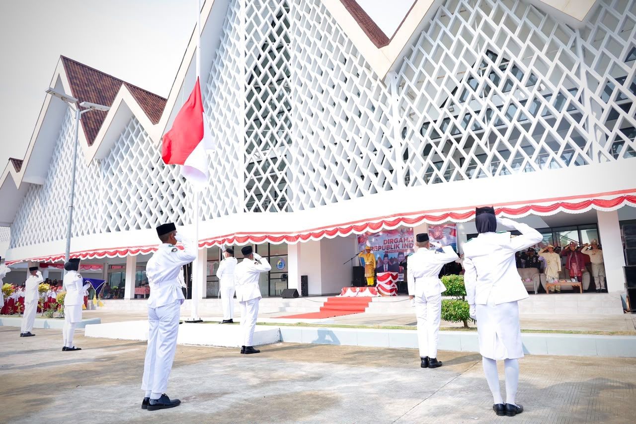 Upacara HUT ke-81 RI di PLBN Serasan, Natuna, Kepulauan Riau. 