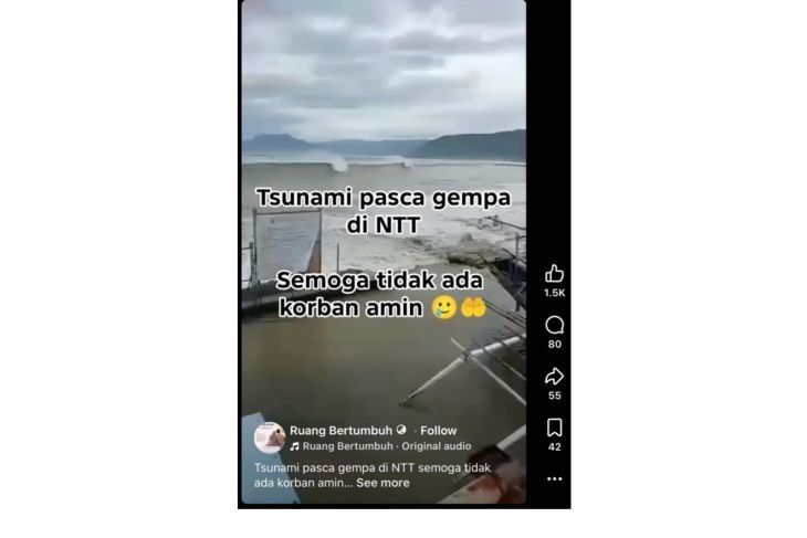 Unggahan yang menarasikan video tsunami pasca gempa M 7,7 di NTT. Faktanya, video tersebut merupakan video November 2025 dan terjadi di Filipina <b>(Antara)</b>