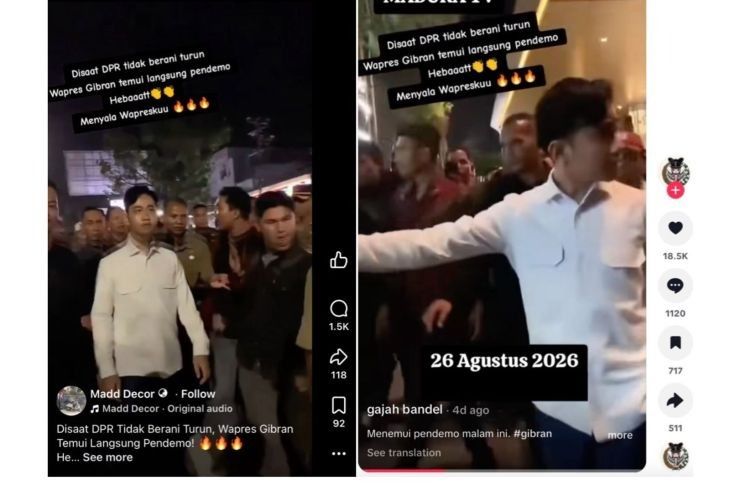 Unggahan video yang menarasikan Wapres Gibran temui pendemo 26 Agustus. Faktanya, video tersebut merupakan rekaman lama saat Gibran melakukan kunjungan ke Bengkulu pada Mei 2025. (TikTok) <b>(Antara)</b>