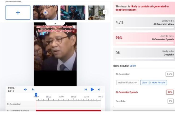 Hasil pemeriksaan menggunakan AI Detector. (Hive Moderation)