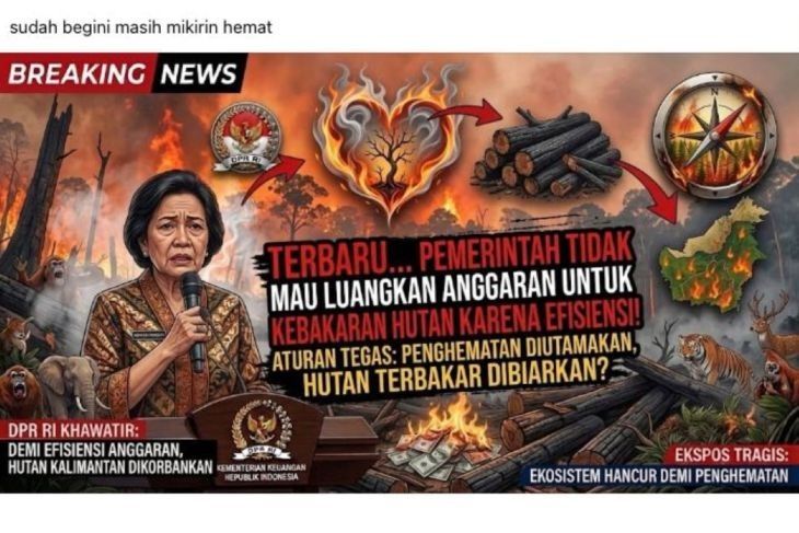 Unggahan yang menarasikan pemerintah tolak berikan anggaran untuk penanganan karhutla di Kalimantan. Faktanya, pernyataan tersebut tidak berdasar. (Facebook) <b>(Antara)</b>