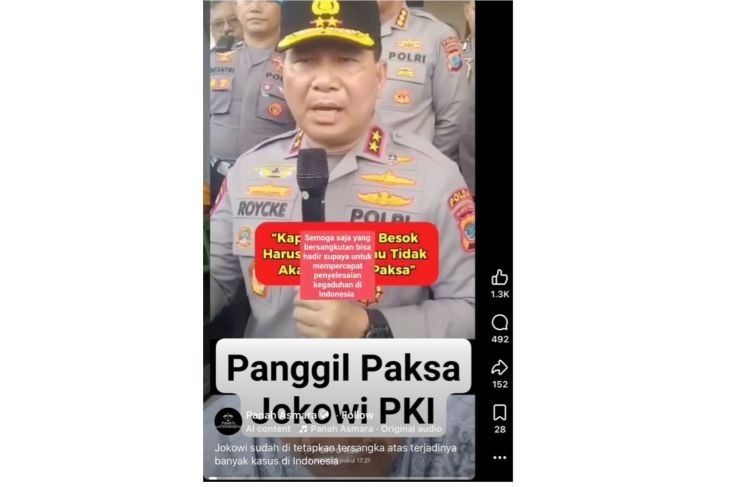 Unggahan video yang menarasikan polisi nyatakan Jokowi jadi tersangka banyak kasus terjadi di Indonesia. Faktanya, video tersebut membahas pemanggilan RM dalam proses penyidikan kasus dugaan kekerasan terhadap jurnalis, bukan penetapan tersangka terhadap Joko Widodo. (Facebook) <b>(Antara)</b>