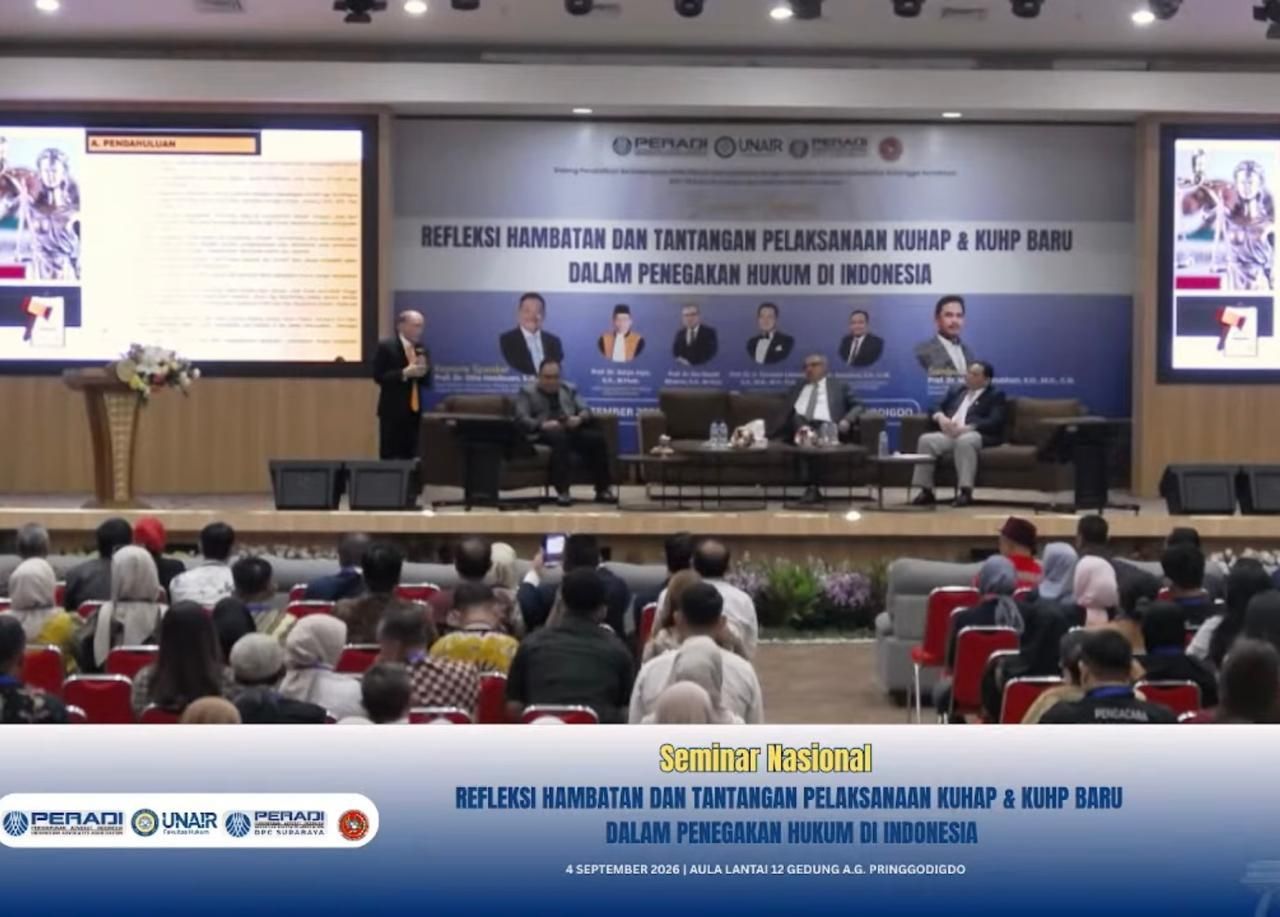 Seminar nasional yang digelar Peradi bersama FH Universitas Airlangga.  <b>(YouTube)</b>
