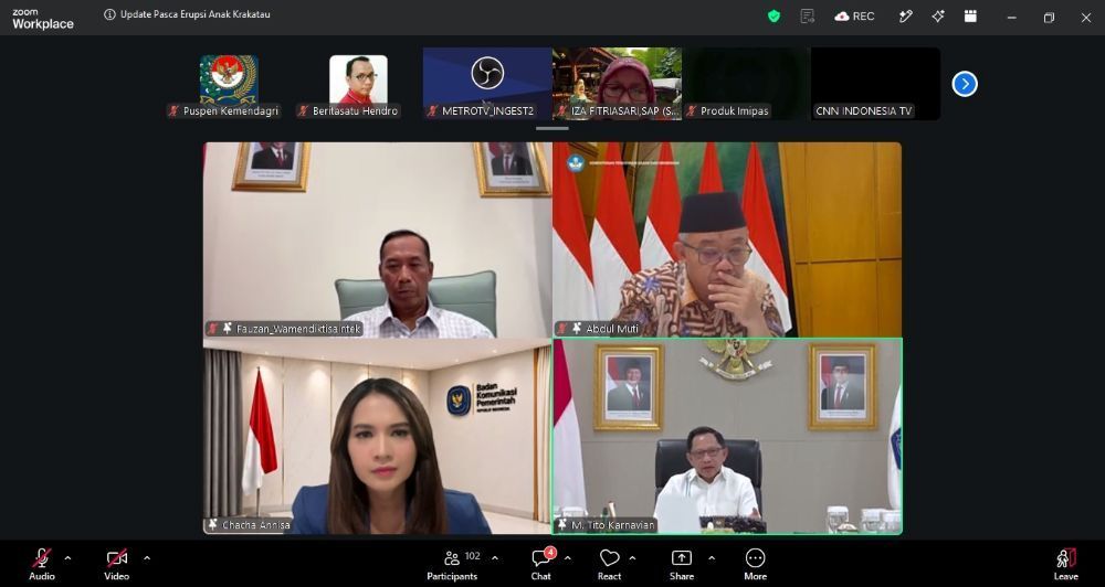 Konferensi Pers Menjaga Keberlangsungan Layanan Pemerintah dan Pendidikan di Wilayah Terdampak Pascaerupsi Gunung Anak Krakatau secara daring dari Jakarta, Minggu (6/9/2026). (Foto: Dok/Istimewa) 