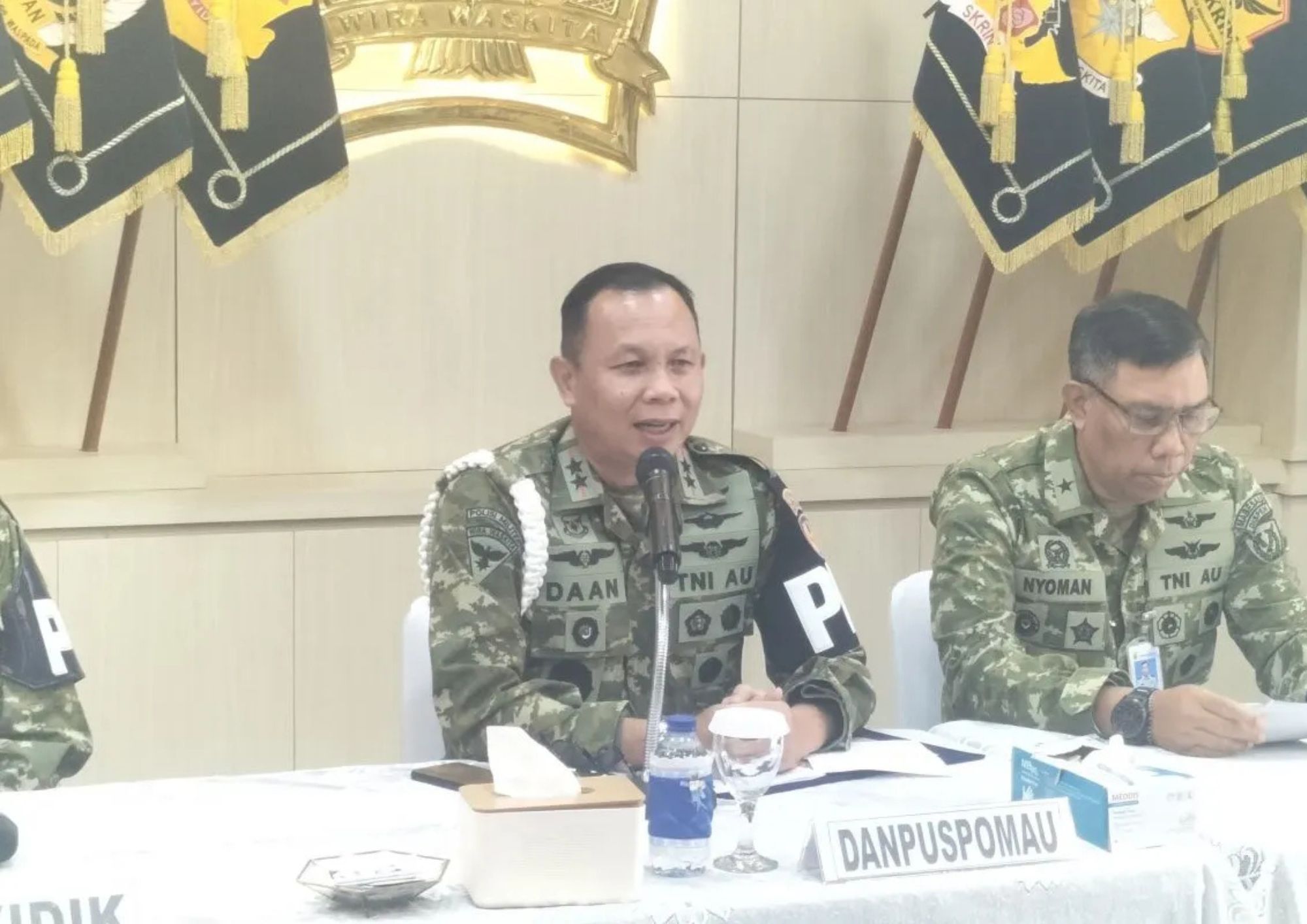Komandan Puspomau Marsekal Muda TNI Daan Sulfi saat jumpa pers di Lanud Halim Perdanakusuma, Rabu (16/9/2026) <b>(Antara)</b>