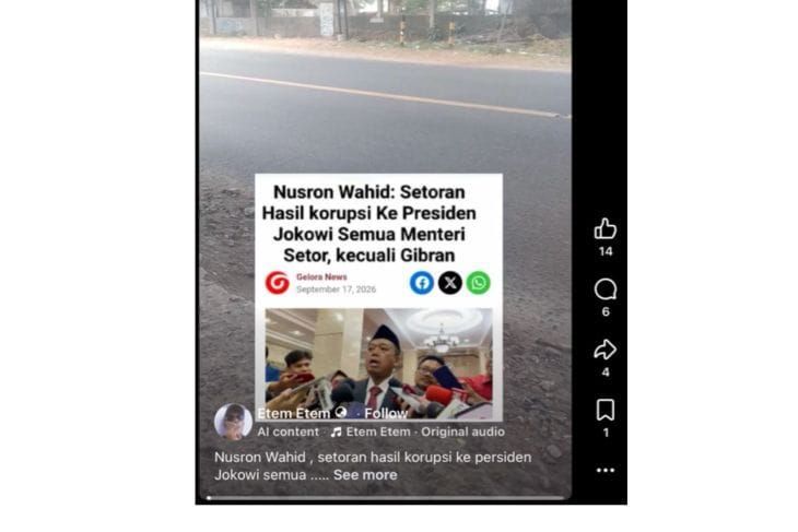 Unggahan yang menarasikan Nusron Wahid sebut setoran hasil korupsi ke Jokowi dan semua menteri. Faktanya, tangkapan layar dalam unggahan tersebut merupakan suntingan <b>(Antara)</b>
