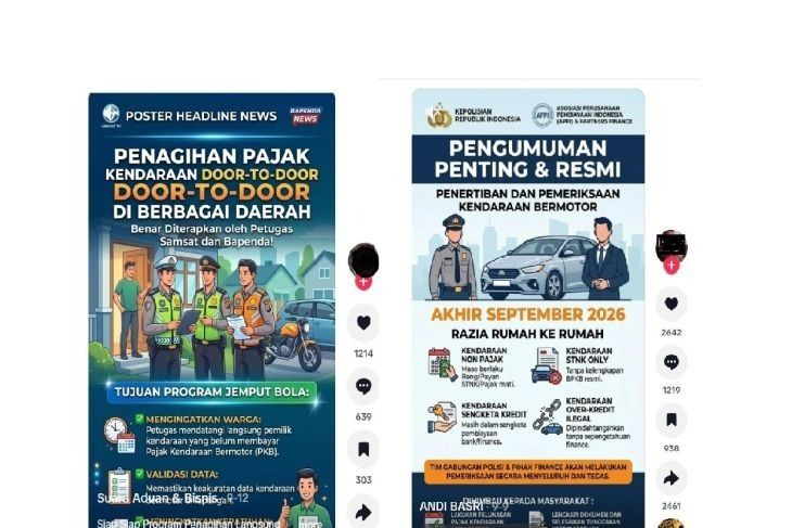 Tangkapan layar narasi di media sosial yang menyatakan Polri akan gelar razia pajak kendaraan ke rumah warga (TikTok) <b>(Antara)</b>