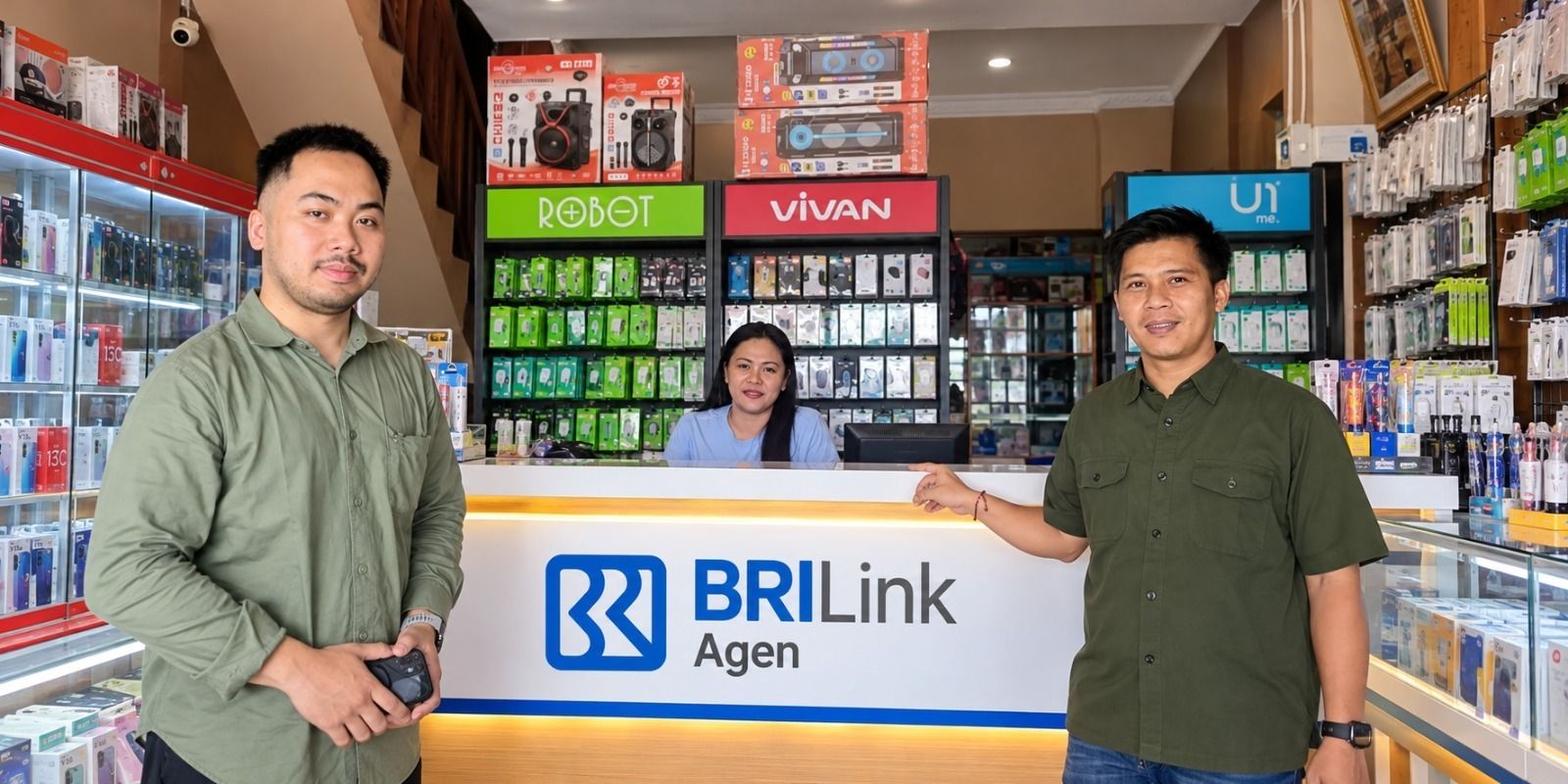 Rahmi, pemilik BRILink Agen Fillio di Dumai, Riau, saat melayani nasabah di konter usahanya yang kini telah berkembang menyediakan berbagai layanan perbankan dan transaksi keuangan bagi masyarakat.