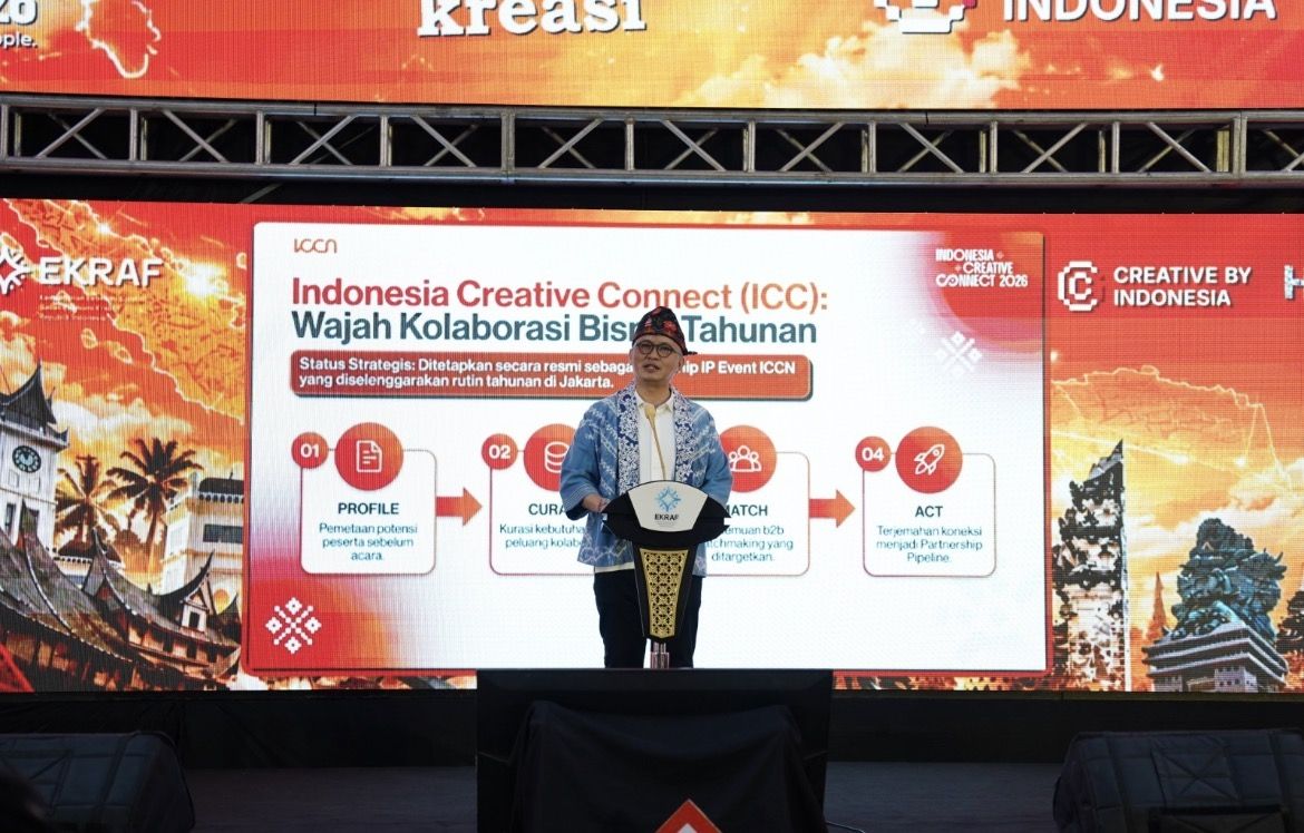 Ketua Umum ICCN Fiki Satari dalam Acara Indonesia Creative Connect 2026 yang berlangsung di Gedung Film Pesona Indonesia, Kementerian Ekonomi Kreatif <b>(Istimewa)</b>