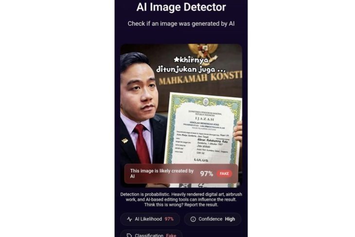 Hasil pemeriksaan menggunakan AI Detector. (DeepAI) <b>(Antara)</b>