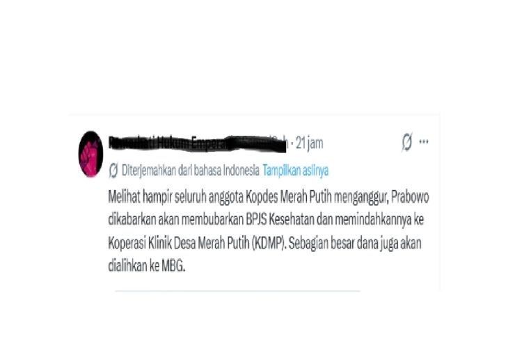 Tangkapan layar narasi yang menyatakan bahwa pemerintah akan hapus BPJS Kesehatan (X) <b>(Antara)</b>