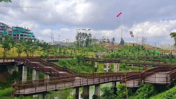 Plaza Seremoni Sumbu Kebangsaan di Kawasan Inti Pusat Pemerintahan (KIPP) Ibu Kota Negara (IKN)