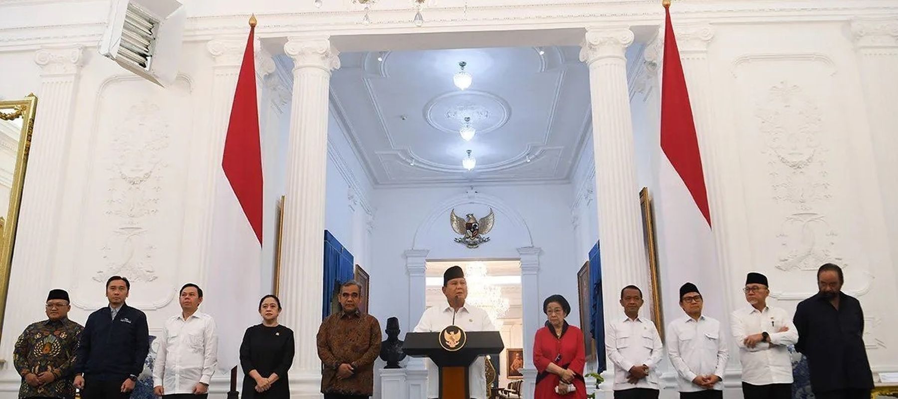 Pesiden Prabowo Subianto  memberikan keterangan pers di Istana Merdeka, Jakarta, Minggu, 31 Agustus 2025.