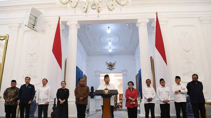 Pesiden Prabowo Subianto  memberikan keterangan pers di Istana Merdeka, Jakarta, Minggu, 31 Agustus 2025.