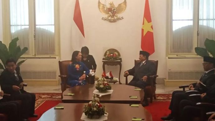 Presiden Prabowo Subianto menerima Wakil Presiden Vietnam Vo Thi Anh Xuan di Istana Merdeka, Jakarta, Senin (21/10/2024). 