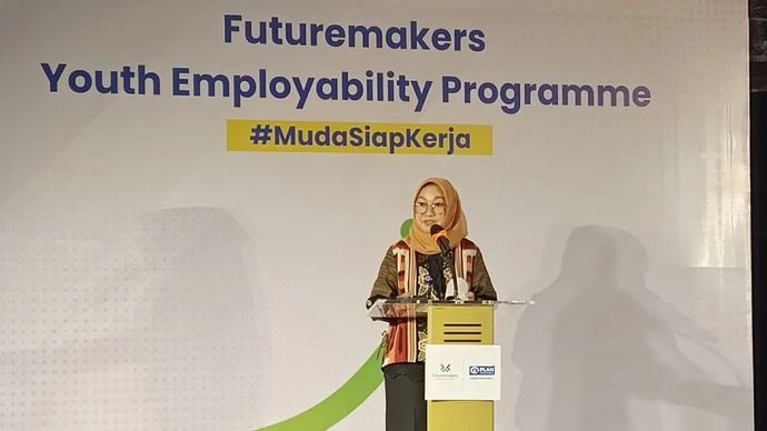 Staf Ahli Menteri Ketenagakerjaan Bidang Hubungan Antar Lembaga, Estiarty Haryani dalam acara Futuremakers Youth Employability Programme di Jakarta.