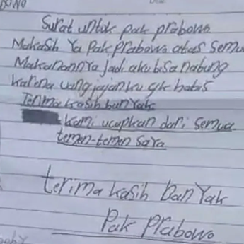 Prabowo dan Bobby Dapat Surat Dari Siswa SD Dikirim Lewat Ompreng MBG--udh naik (ism)