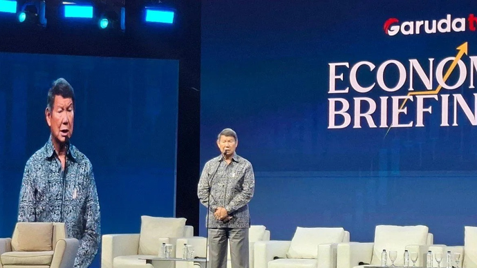 Utusan Khusus Presiden bidang Energi dan Lingkungan Hashim Djojohadikusumo dalam acara Economic Briefing 2026 yang digelar di Jakarta, Kamis (23/4/2026). ANTARA/Aji Cakti/aa.