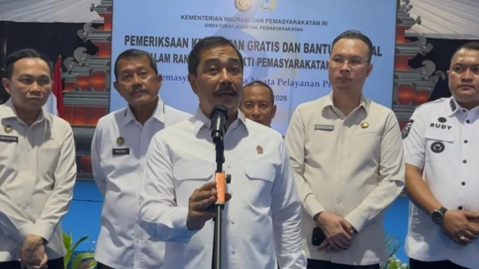 Menteri Imigrasi dan Pemasyarakatan Agus Andrianto dalam peringatan Hari Bakti Pemasyarakatan ke-62 di Pondok Rajeg, Cibinong, Kabupaten Bogor, Jawa Barat, Rabu (8/4/2026). ANTARA/M Fikri Setiawan