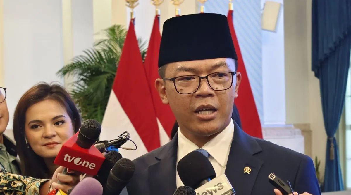 Menteri Luar Negeri Sugiono memberikan pernyataan pers di Istana Negara, Jakarta, Rabu (8/10/2025). <b>(ANTARA)</b>